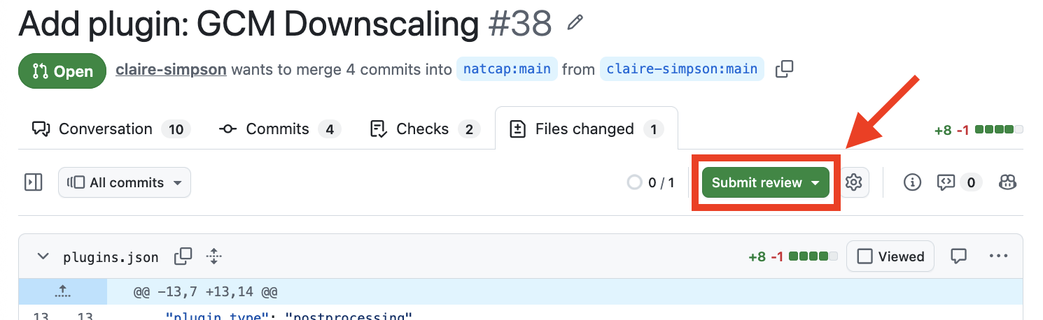 A screenshot showing the "Submit review" button on an open pull request